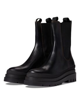 Loeffler Randall carlota black leather lug sole chunky pull on combat boots 8B
